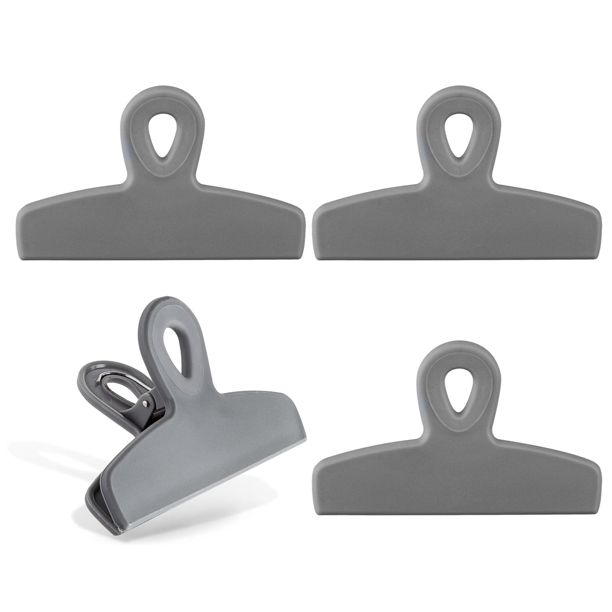 COOK WITH COLOR Bag Clips - Heavy Duty Chip Clip and Refrigerator Magnet Clips for Food Storage with Air Tight Seal Grip, Black, Pack of 4 Large Clips