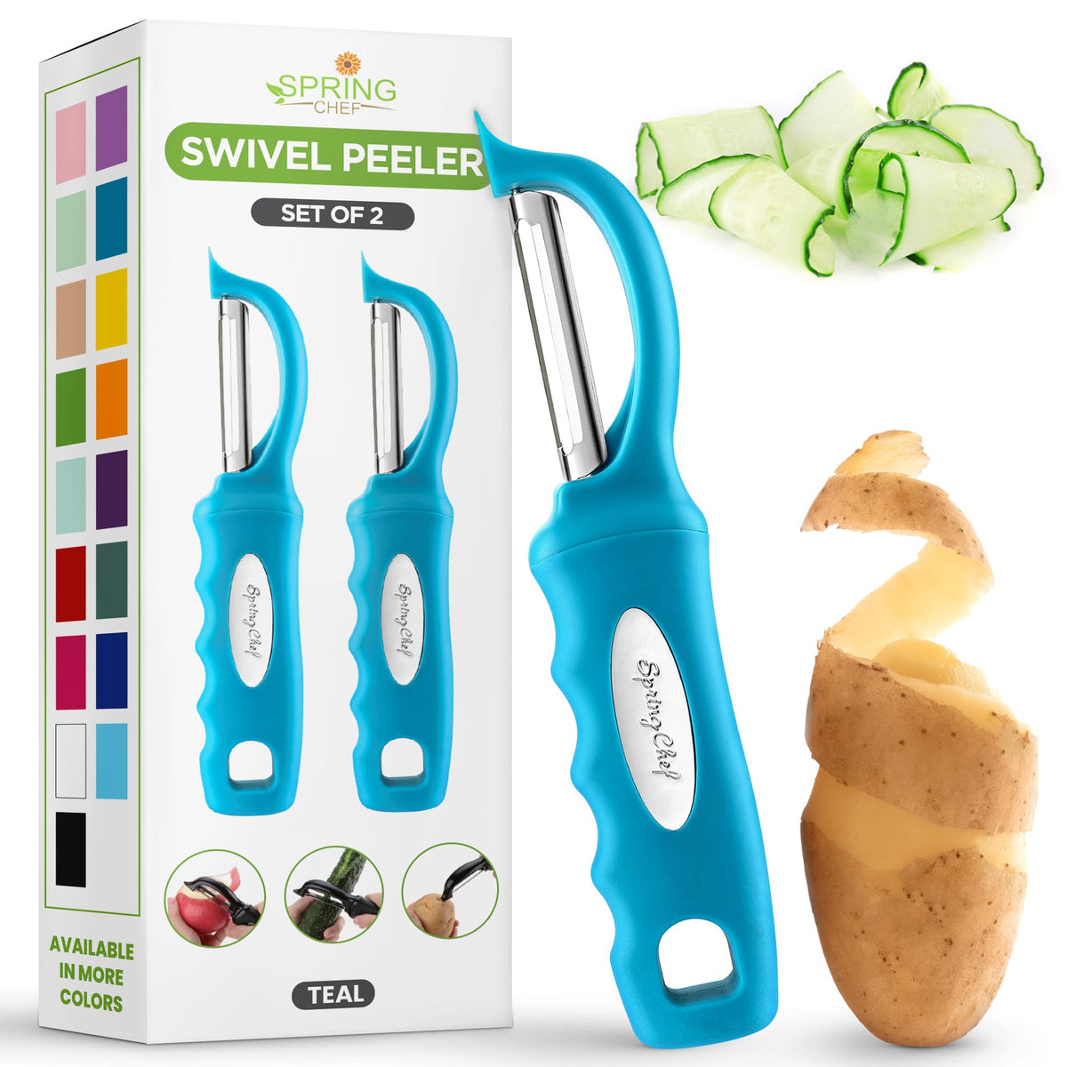 Spring Chef Swivel Potato Peeler for Kitchen with Ergonomic Handle, White