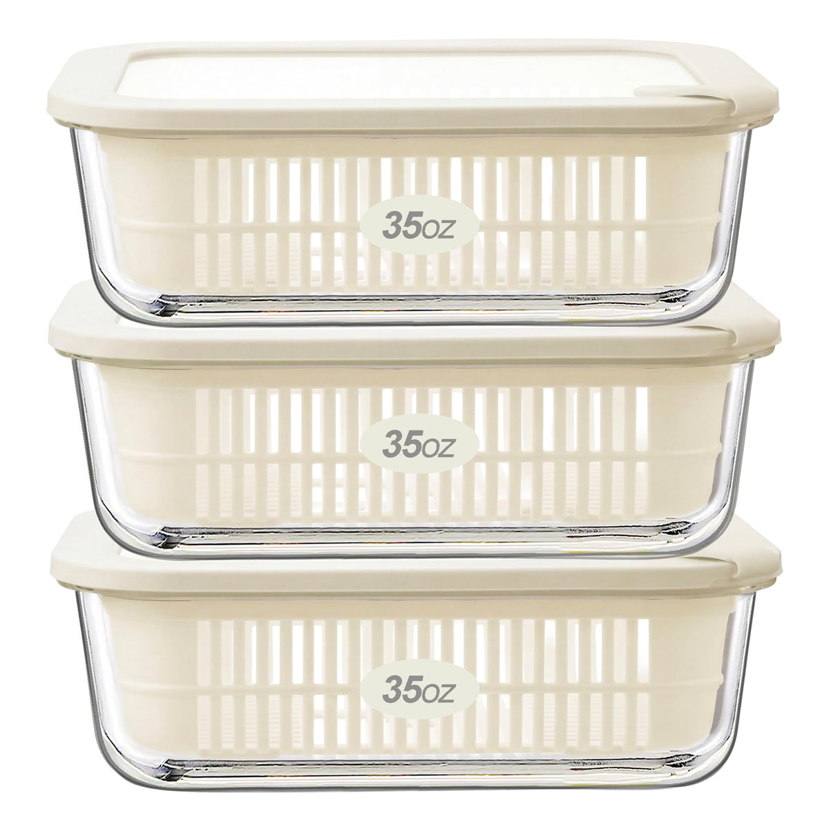 Urban Green Glass Food Storage Containers with Glass Lids, Microwave Safe Food Container Set, Aitight Meal Prep Container Set, BPA Free, 2 extra Colanders, LeakProof, 2 Pack of 60oz