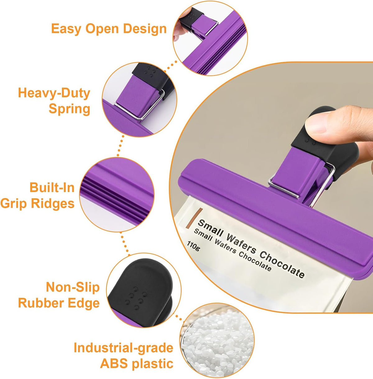 6 Pack Chip Clips, Heavy Duty Seal Grips, 6 x 3.5 in, Food Storage