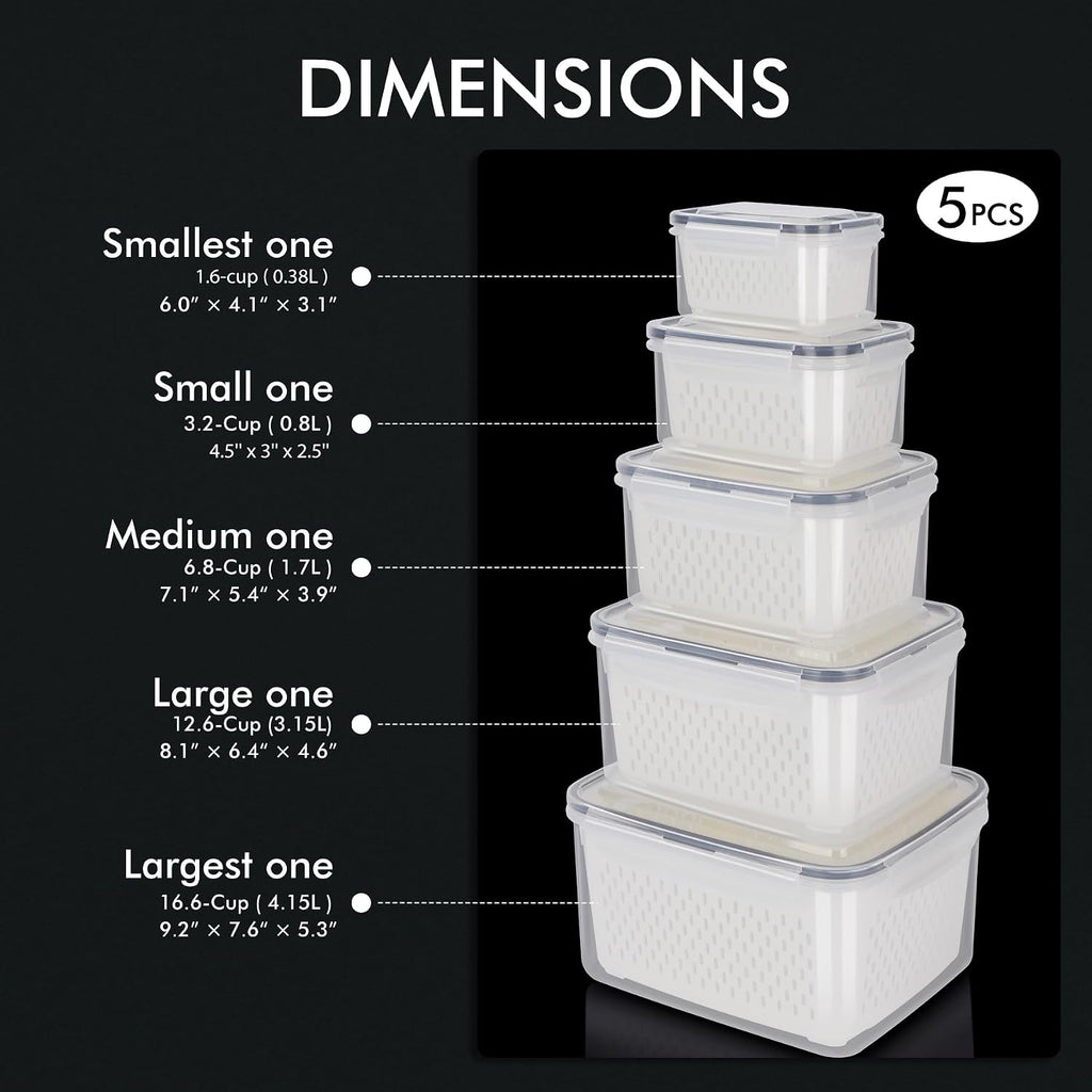 HOTEC 5-Pack Fruit Storage Container for Fridge, 4.15L