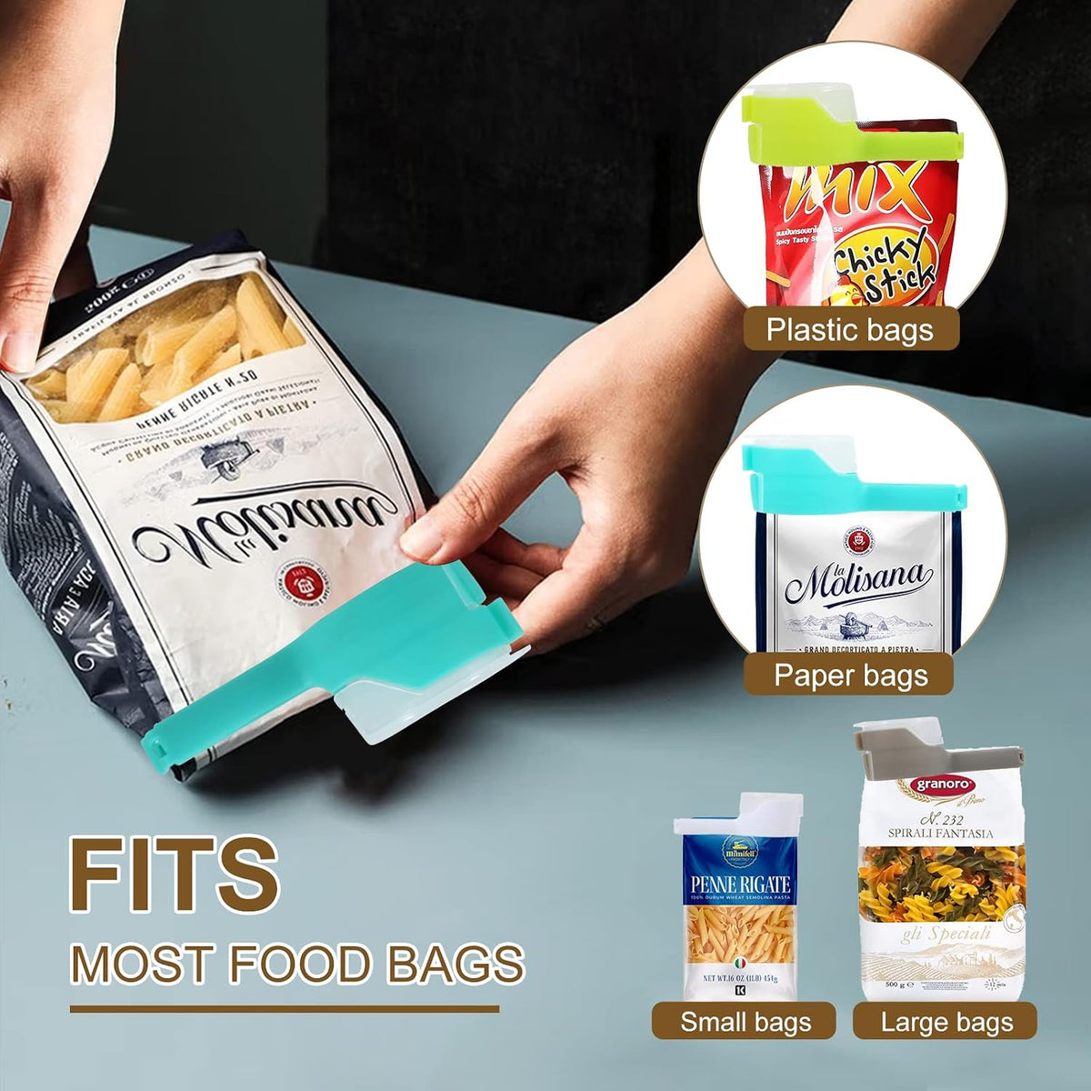 Bag Clips for Food Storage Sealing Clips with Pour Spouts Food Sealing Plastic Great for All Food or Cat/Dog Food Storage and Organization（6 Pack）