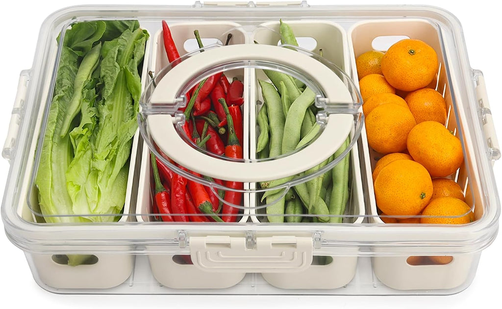 Salad Bar Containers for Fridge with Lid Handle, Fruit Storage Veggie Tray
