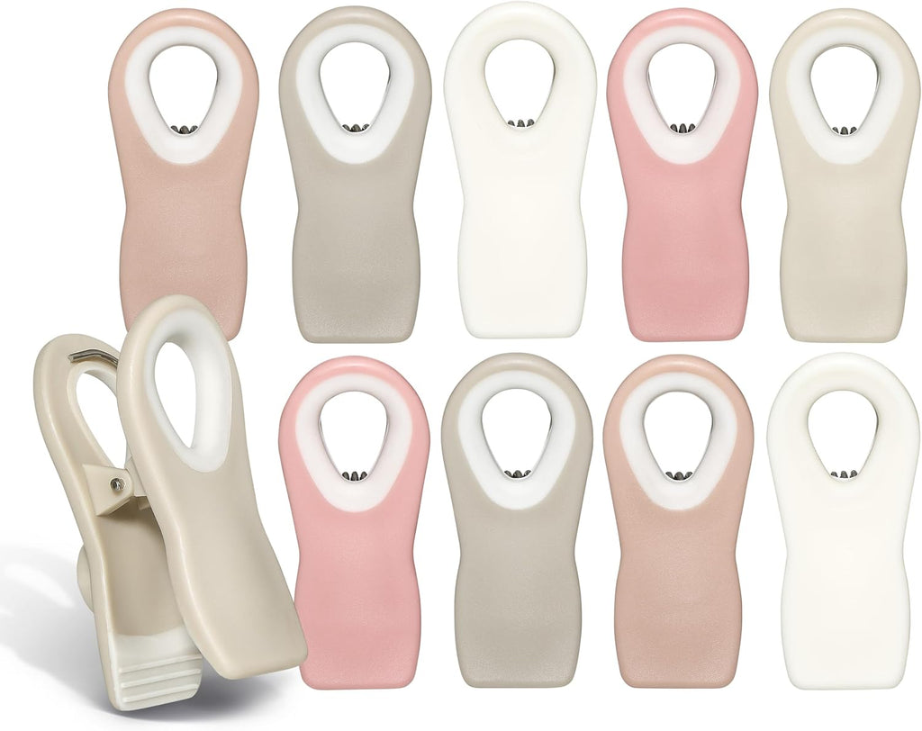 COOK WITH COLOR Bag Clips with Magnet- Food, Chip, Bag for Food Storage with Airtight Seal Grip for Bread Bags, Snack and Food (Beige and Pink, Pack of 10)