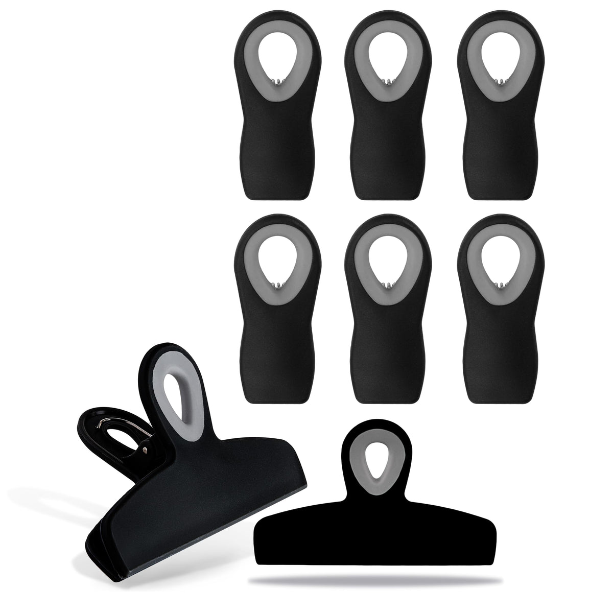 COOK WITH COLOR Bag Clips - Heavy Duty Chip Clip and Refrigerator Magnet Clips for Food Storage with Air Tight Seal Grip, Black, Pack of 4 Large Clips