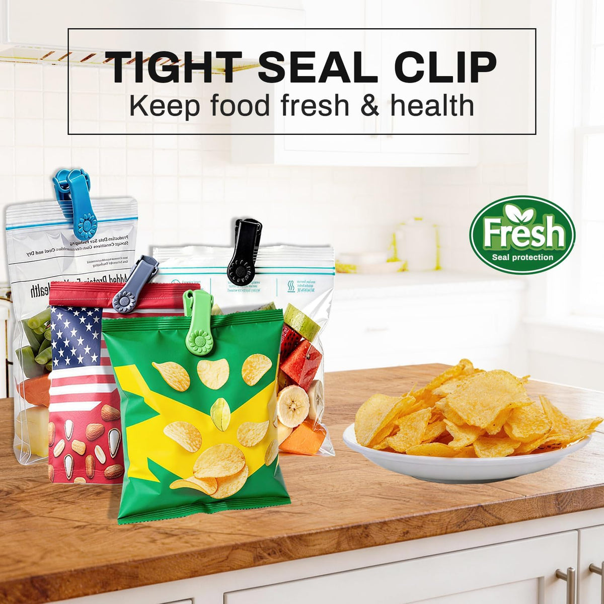 10 Pack Lockable Tight Clips, Thick Plastic Clip for Food Bags Sealing Storage, Heavy Duty Tight Strong Grip Clothes Pins for Chips, Snack, Kitchen, Sewing, Fabric, Socks, Blankets, ect