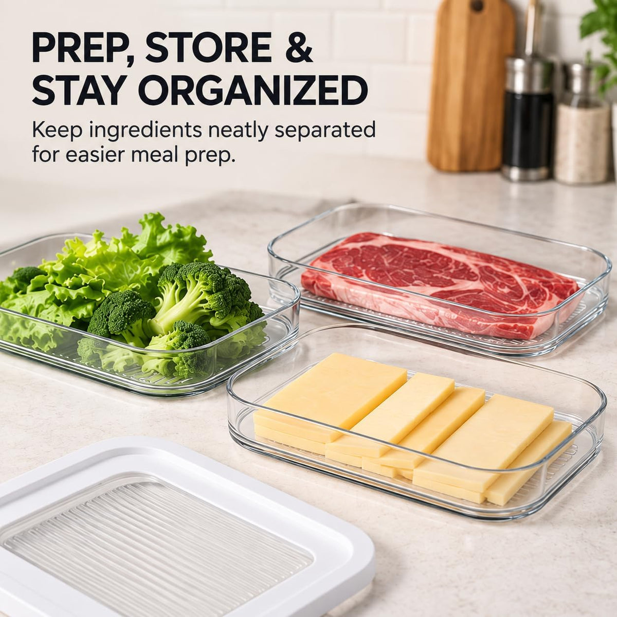 6 Pcs Deli Meat Container for Fridge with 2 Lids, Stackable Bacon & Cheese Storage Boxes for Lunch Meat, Cold Cuts, Cheese, Salami