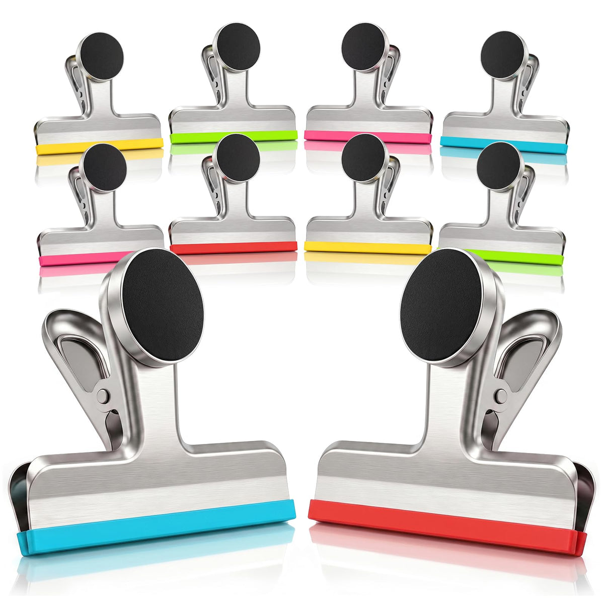 HOUSE AGAIN Magnetic Chip Clips, Stainless Steel Chip Bag Clips with Strong Magnet and Silicone Cover, Heavy Duty Food Bag Clips for Kitchen Storage, 8 Pack Color Coded, 3 Inch