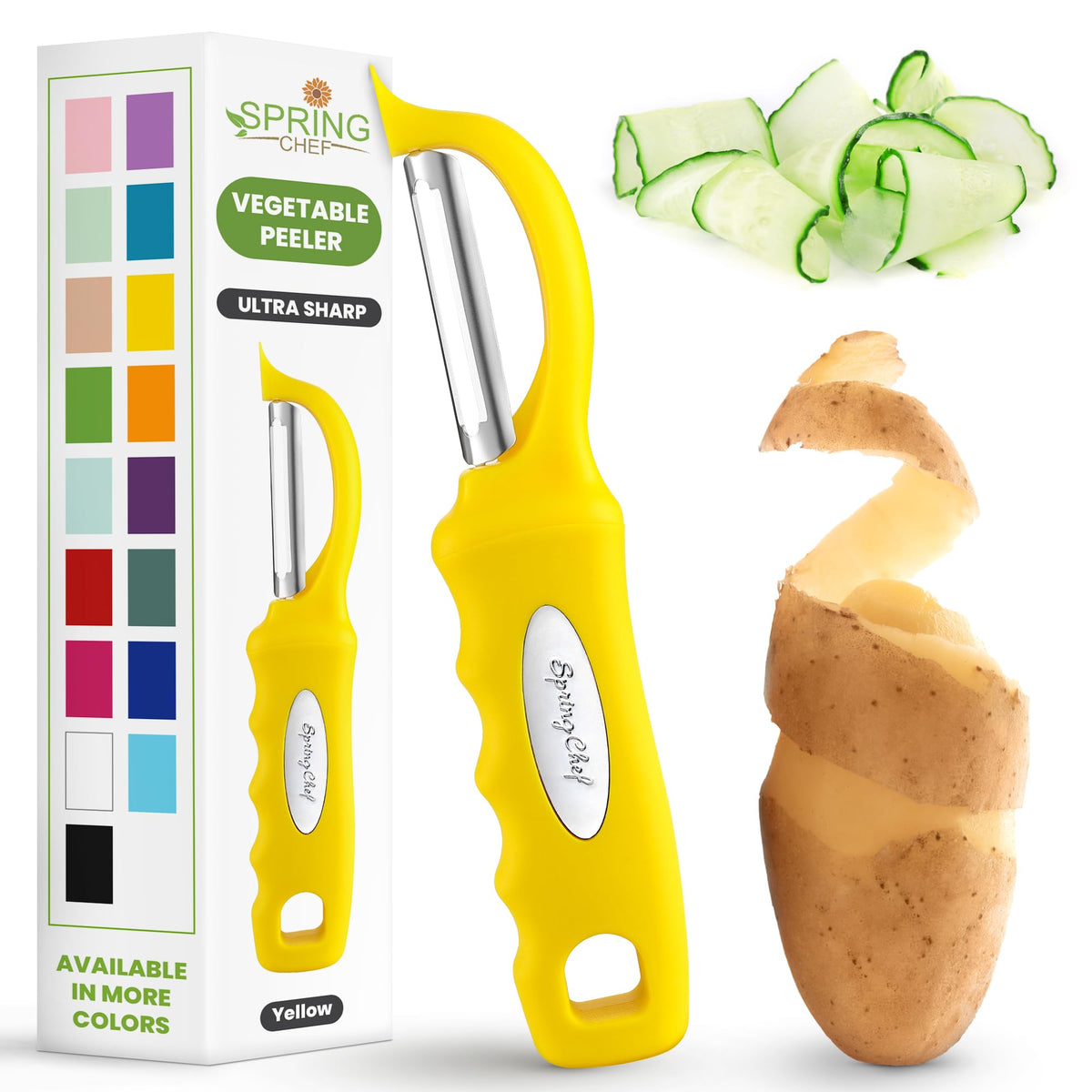 Spring Chef Swivel Potato Peeler for Kitchen w/Soft Grip Handle, Sapphire