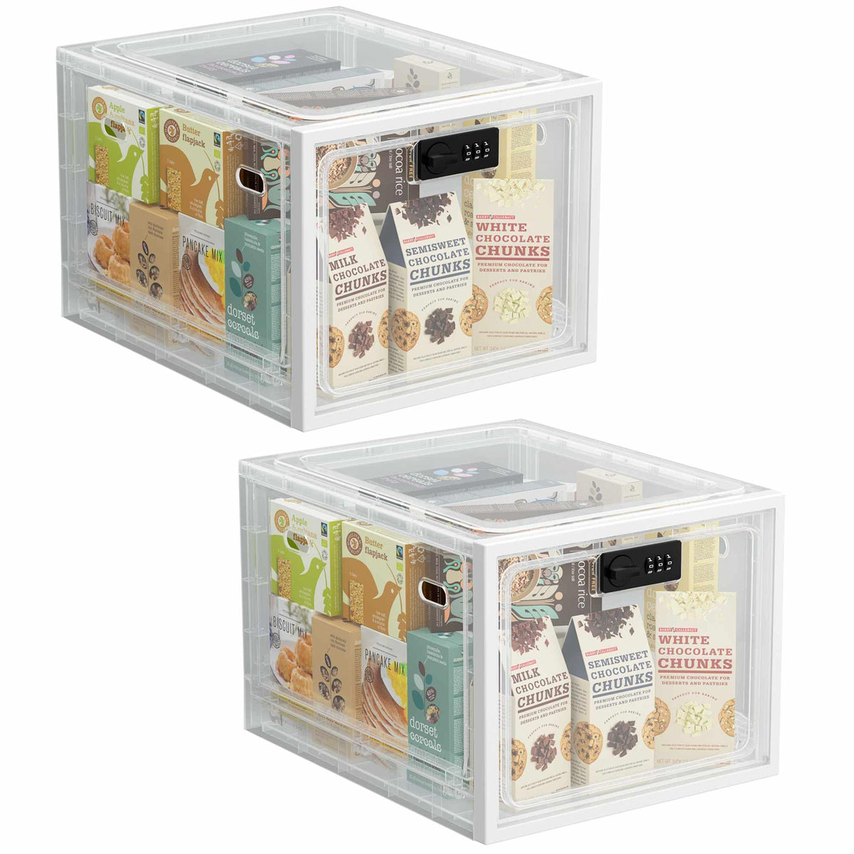 Large Medication Lock Box with Code, Clear Lockable Storage Box for Refrigerator, Cabinet & Dorm, Stackable Medicine Box for Prescriptions, Snacks, Phone, 11.9" x 9.3" x 7.6", Black
