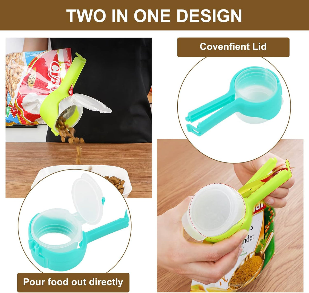 Bag Clips for Food Storage Sealing Clips with Pour Spouts Food Sealing Plastic Great for All Food or Cat/Dog Food Storage and Organization（6 Pack）