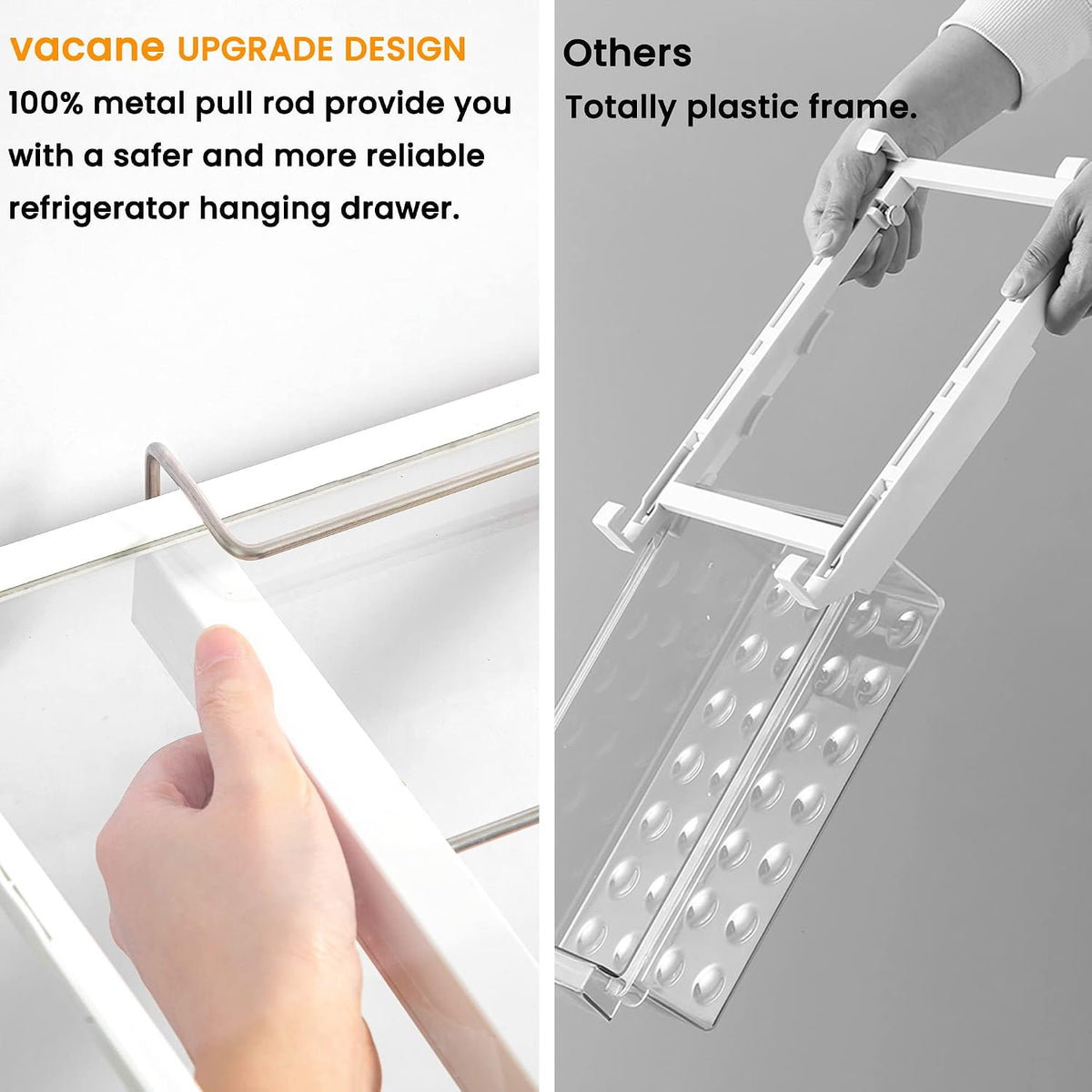 vacane Large Fridge Under Shelf Drawer, Pull Out Refrigerator Drawer Organizer Fridge Organizer Bins, Fridge Storage Container Holder for Produce, Deli Meat, Cheese, Bacon, Easy to Install-L