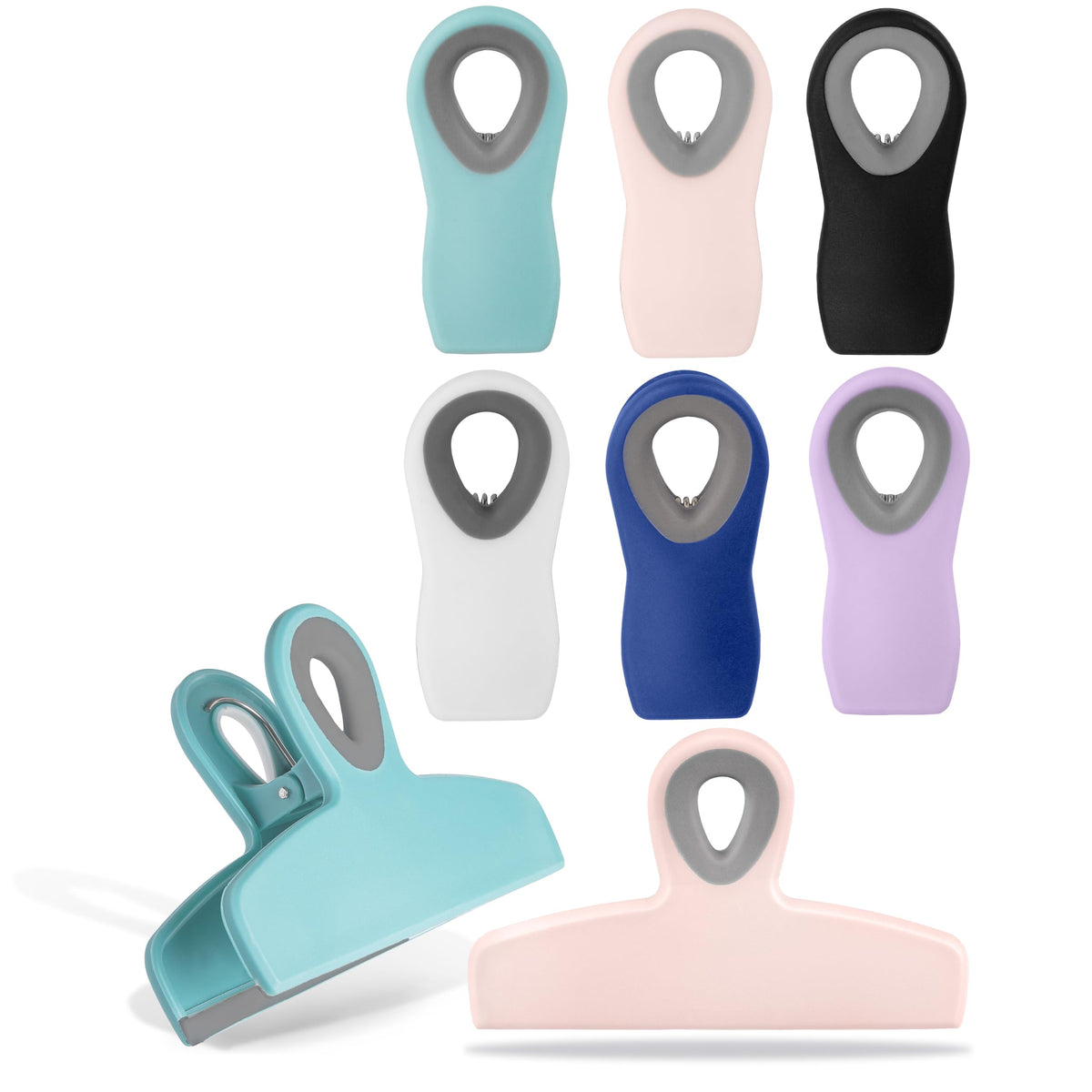 COOK WITH COLOR Bag Clips - Heavy Duty Chip Clip and Refrigerator Magnet Clips for Food Storage with Air Tight Seal Grip, Black, Pack of 4 Large Clips