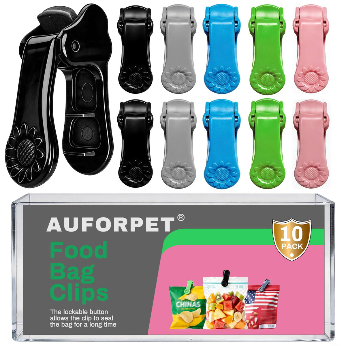 10 Pack Lockable Tight Clips, Thick Plastic Clip for Food Bags Sealing Storage, Heavy Duty Tight Strong Grip Clothes Pins for Chips, Snack, Kitchen, Sewing, Fabric, Socks, Blankets, ect