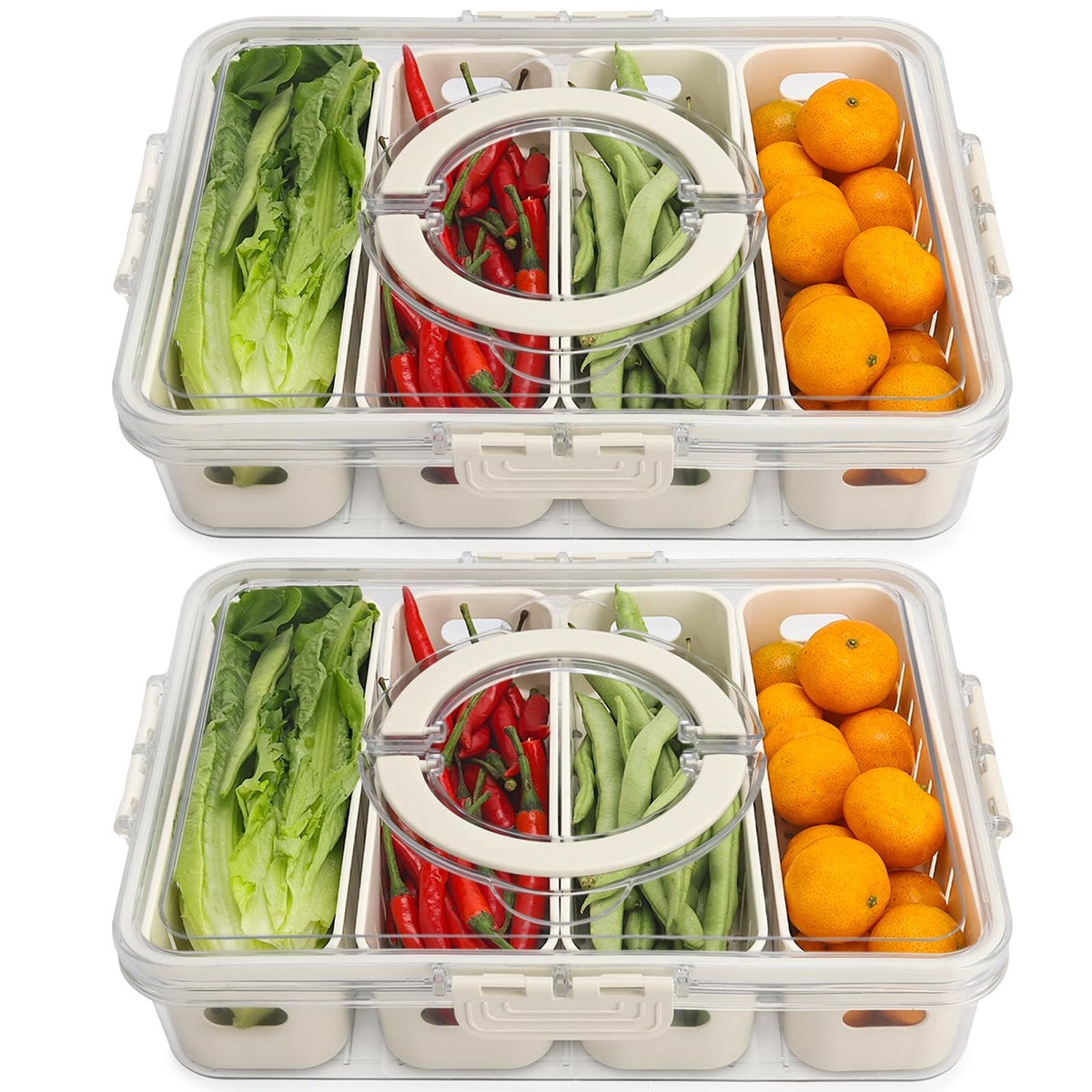 Salad Bar Containers for Fridge with Lid Handle, Fruit Storage Veggie Tray