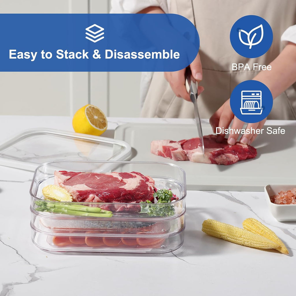 Stackable Deli Meat Storage Container with Lids for Fridge