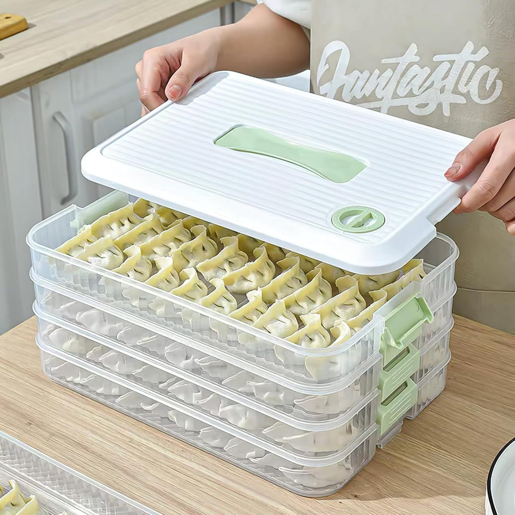 Refrigerator storage box, 5-layer sealed dumpling freezer box, kitchen food grade refrigerator, food dumpling preservation box, multifunctional classification storage organizer (Green-5 layer)