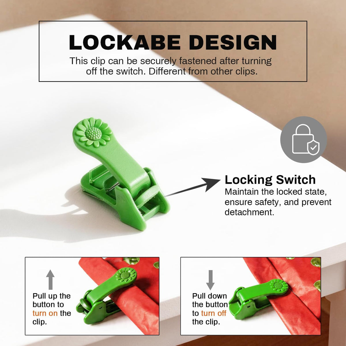 10 Pack Lockable Tight Clips, Thick Plastic Clip for Food Bags Sealing Storage, Heavy Duty Tight Strong Grip Clothes Pins for Chips, Snack, Kitchen, Sewing, Fabric, Socks, Blankets, ect