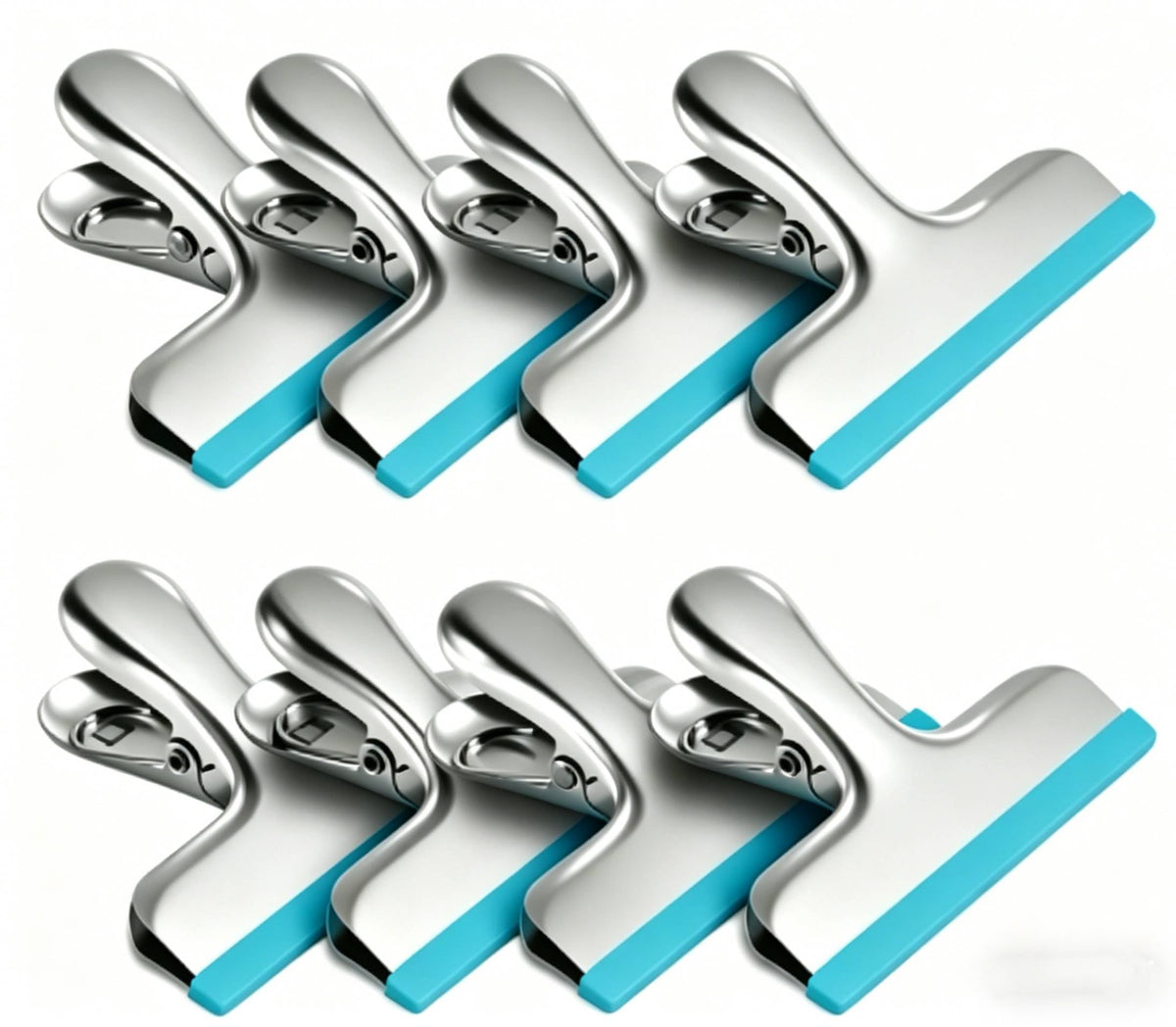 HOUSE AGAIN 8 Pack Stainless Steel Chip Bag Clips Covered with Silicone - NO More Sharp Edges - Color Coded for Food Bags - Air Tight Seal, Heavy Duty for Kitchen and Office, 3 Inches