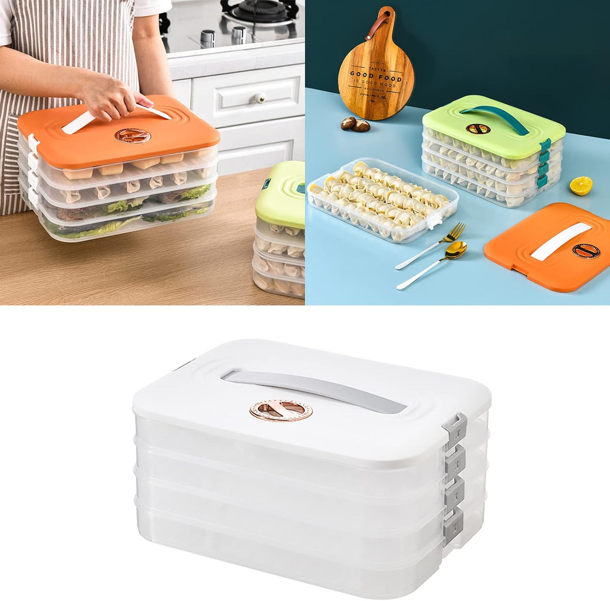 4-Layer Food Storage Containers with Lids Dumpling Storage Box