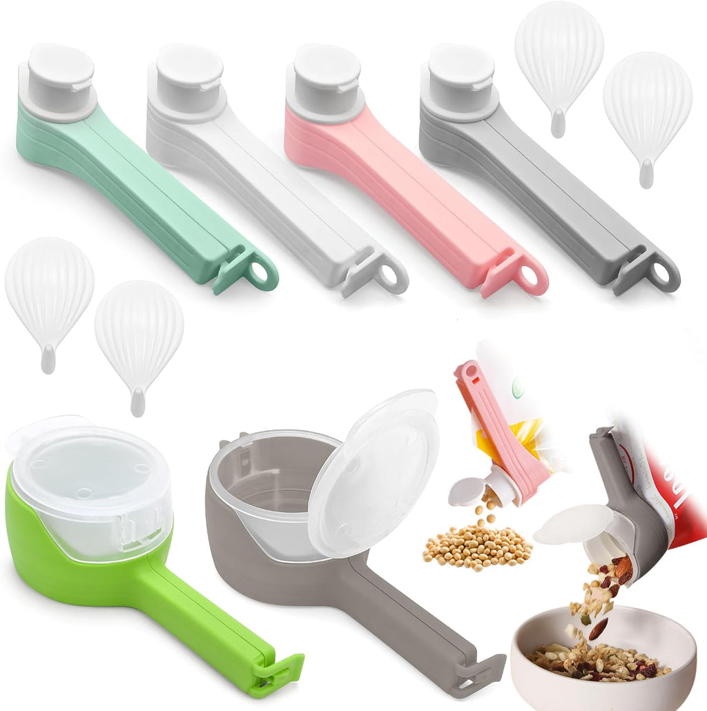 6Pcs Bag Spout Clip with Pour Spouts + 4pcs Adhesive Hooks