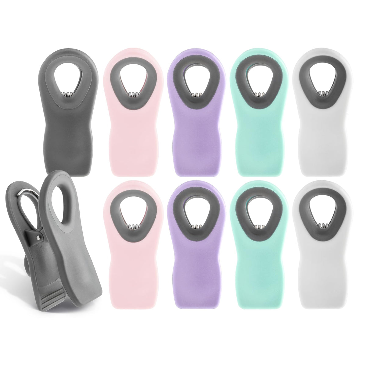 COOK WITH COLOR Bag Clips with Magnet- Food, Chip, Bag Clips for Food Storage with Airtight Seal Grip for Bread, Snack and Food Bags (White, Pack of 10)