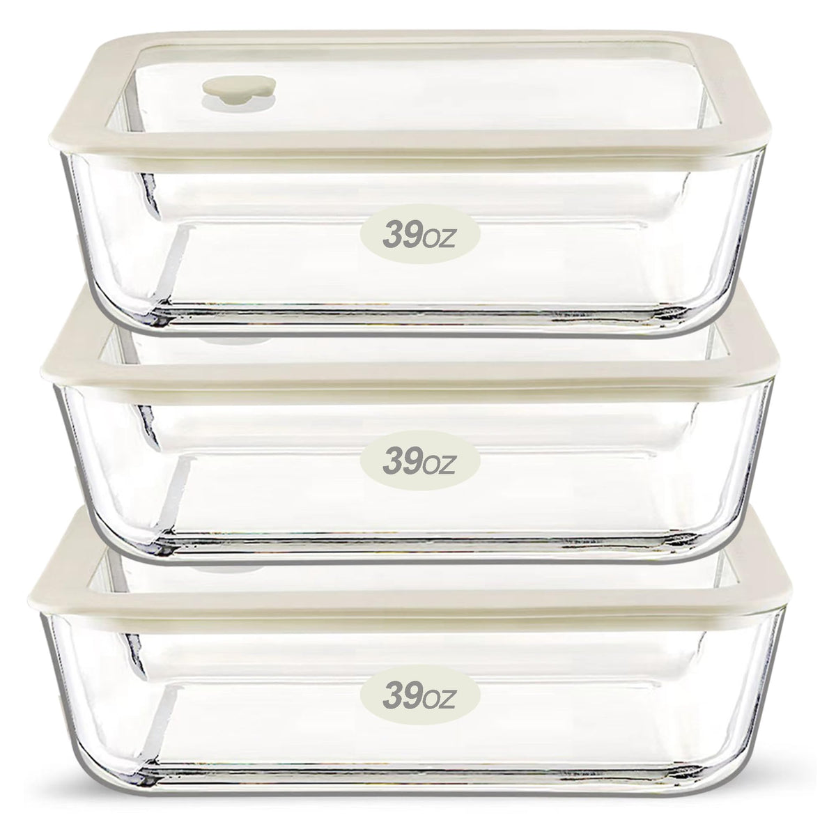 Urban Green Glass Food Container Set with Glass Lid, Large Meal Prep Container Set, Airtight Food Storage Containers with Air Vent Lid, 2 Pack, Large, 87oz, LeakProof, 100% Plastic Free, White color,
