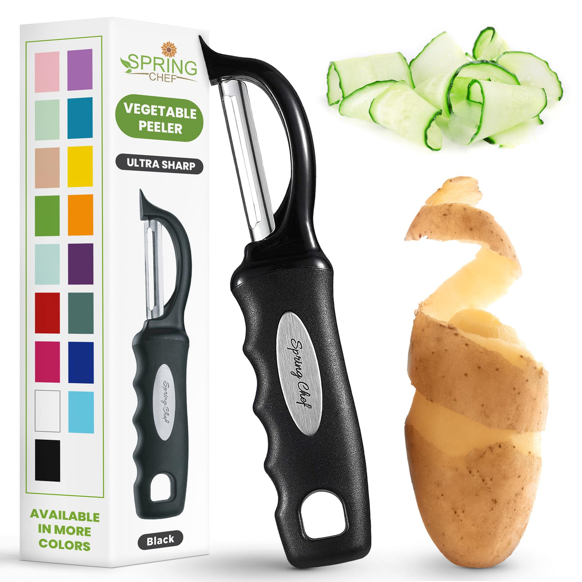 Spring Chef Swivel Potato Peeler for Kitchen with Ergonomic Handle, White
