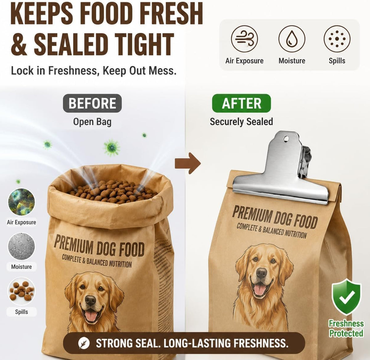 14.5cm Dog Food Bag Clips Heavy Duty, Keeps Food Bags Sealed Tight