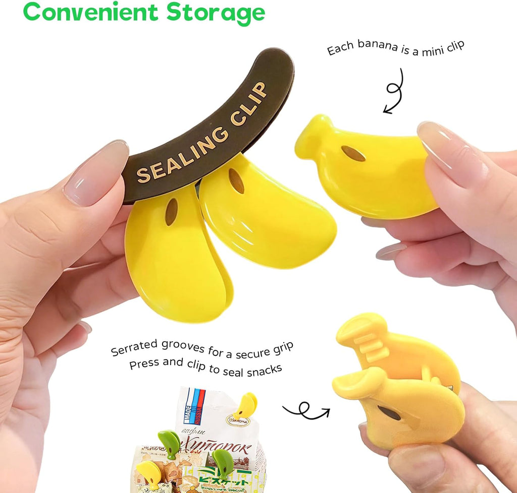 2PCS Cute Fridge Magnets Banana Shape Yellow/Green, Multi-Function Refrigerator Magnets Bag Sealing Clips, Decorative Food Storage Clips for Home Kitchen Office, Practical Gift for Housewarming/Xmas