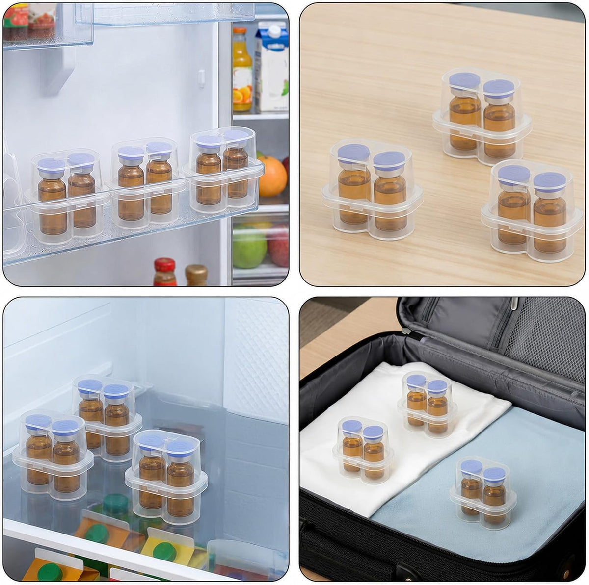 ElevateTech Peptide Case for Fridge, 3 Pcs 3 mL Vial Holder Storage Case for Refrigerator 2-Slot Insulin & Peptide Holder Semi-Transparent Vial Storage Box Organizer for Diabetic Care