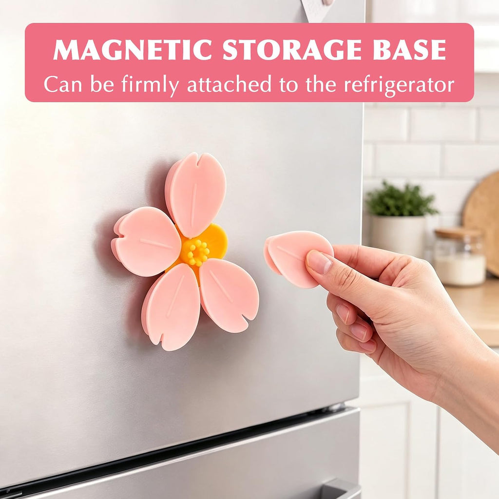 4 Pack Cherry Blossom Chip Clips Magnetic, 4 Flowers 30 Clips