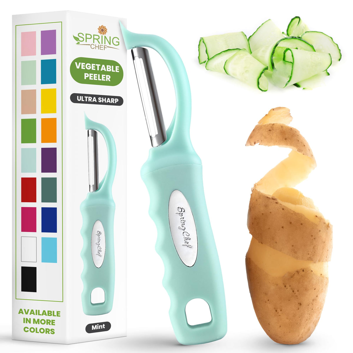 Spring Chef Swivel Potato Peeler for Kitchen with Ergonomic Handle, White