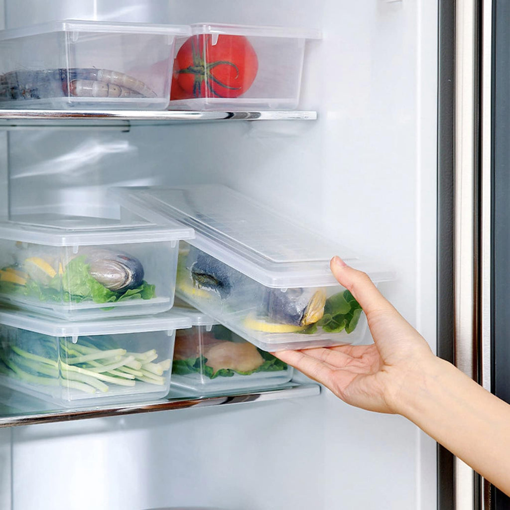 Nsmykhg Food Storage Containers, 6 Pack Fridge Organizer Case with Removable Drain Plate, Produce Containers to Keep Fruits, Vegetables, Meat, Fish Fresh and Dry