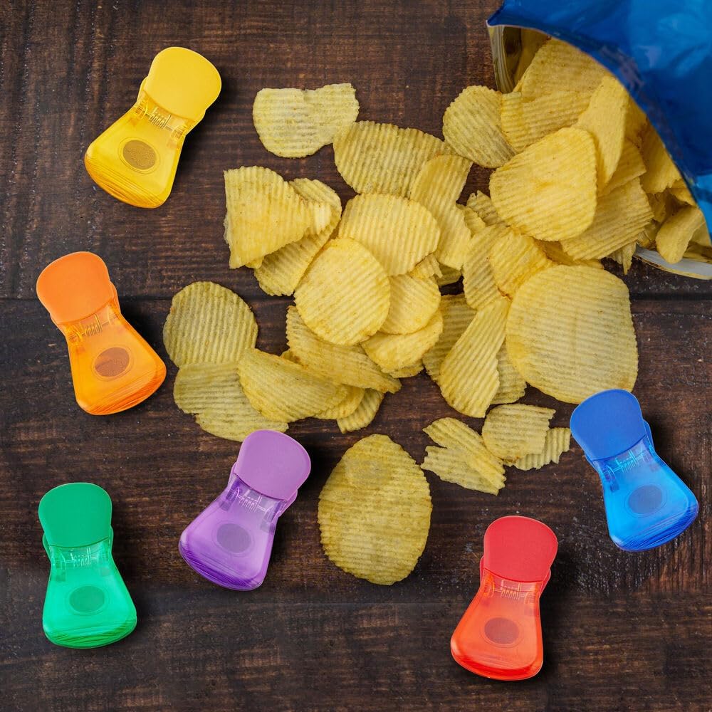 Farberware Classic Wide Bag Clips Set of 6, Magnetic Chip Clips with Strong Spring and Ribbed Grip for Sealing Food Bags, Hanging Notes and Recipes