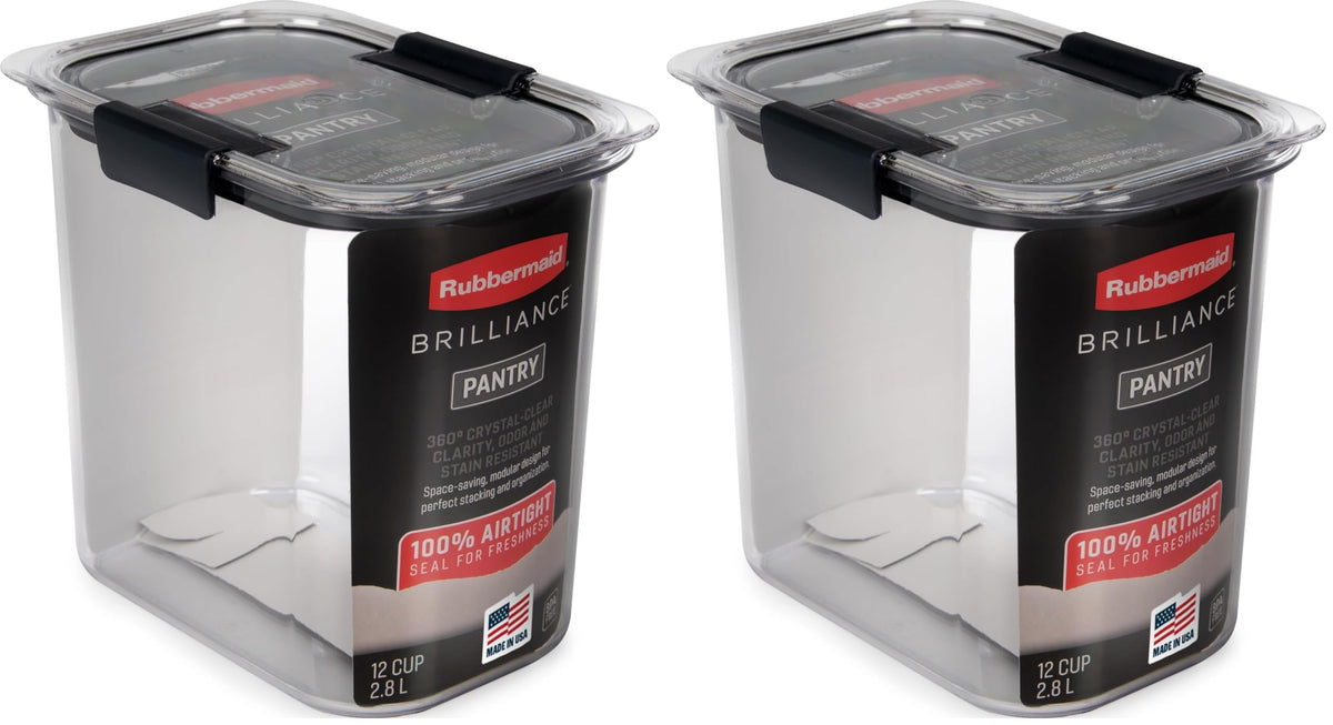 Rubbermaid Brilliance 12-Cup Airtight Food Storage Container, Perfect for Pantry Staples, Clear/Grey