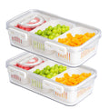 2Pack Divided Snackle Box Charcuterie Container Poratble Bacon Container for Refrigerator 3 Compartment Serving Veggie Tray with Lid Portable Travel Fruit Caddy for Cheese,Candy,Ham,Salad