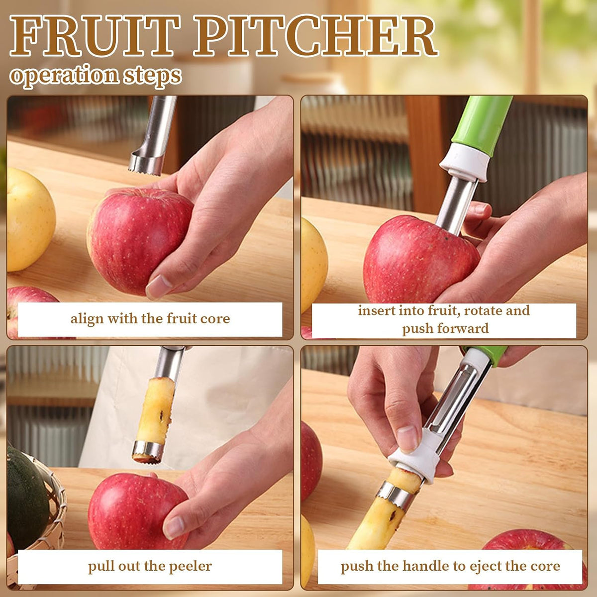 Retractable Apple Core Remover and Peeler Stainless Steel