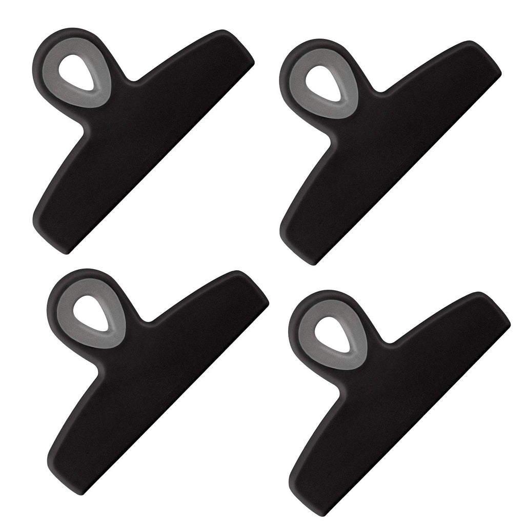 COOK WITH COLOR Bag Clips - Heavy Duty Chip Clip and Refrigerator Magnet Clips for Food Storage with Air Tight Seal Grip, Black, Pack of 4 Large Clips