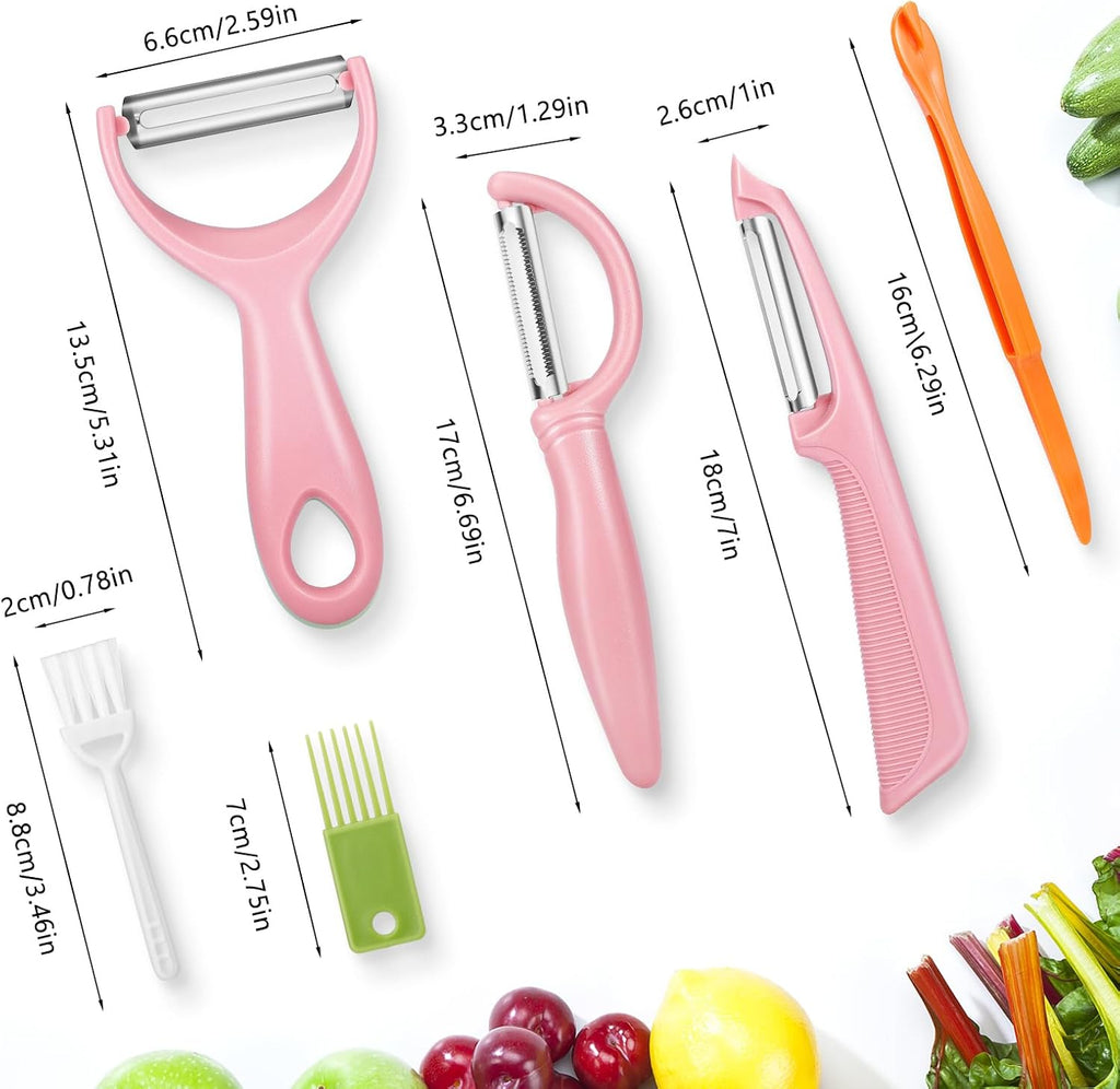 Senbowe Upgrade Potato Peeler for Kitchen, 6PCS Stainless Steel Vegetable Peeler, I and Y Veggie Food Peeler for Apple Fruit Carrot Zucchini Cucumber,Good Grip Makes Peeling Very Easy (Pink)