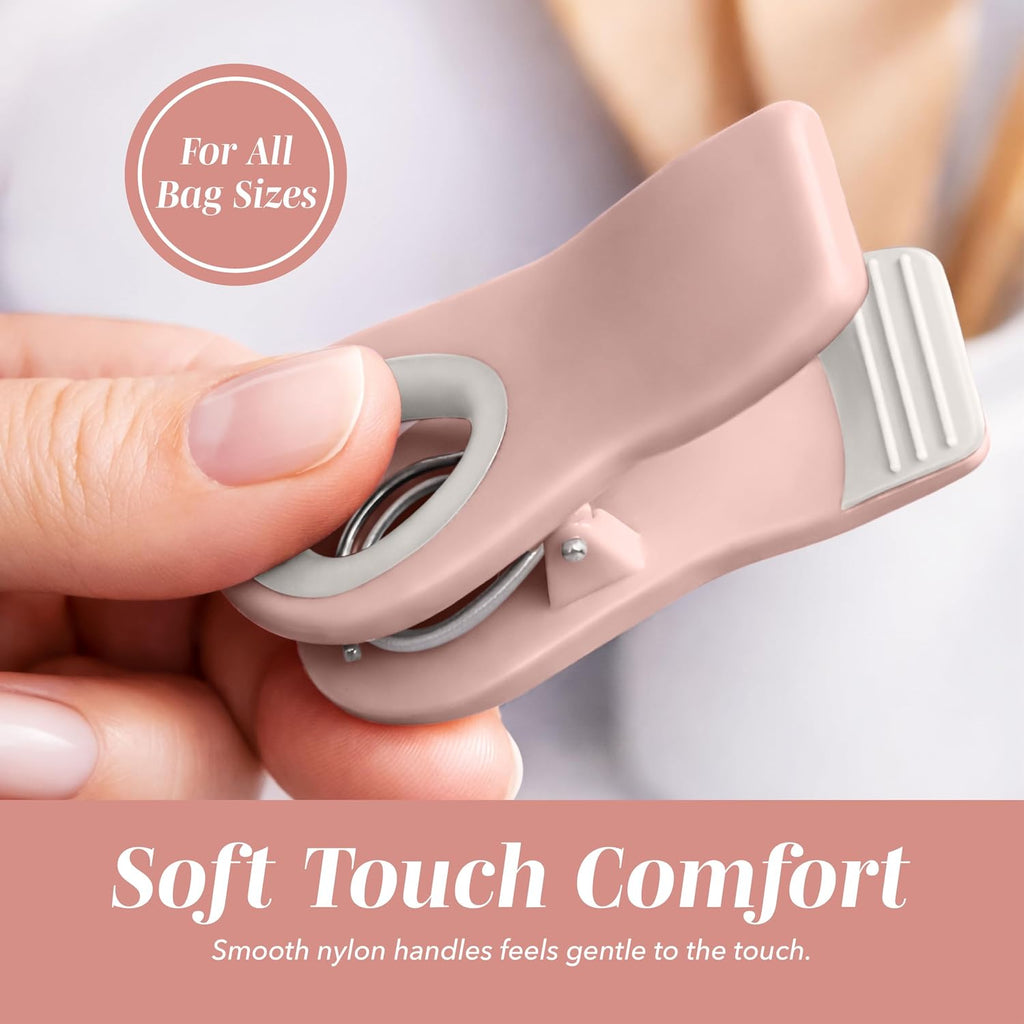 COOK WITH COLOR Bag Clips with Magnet- Food, Chip, Bag for Food Storage with Airtight Seal Grip for Bread Bags, Snack and Food (Beige and Pink, Pack of 10)