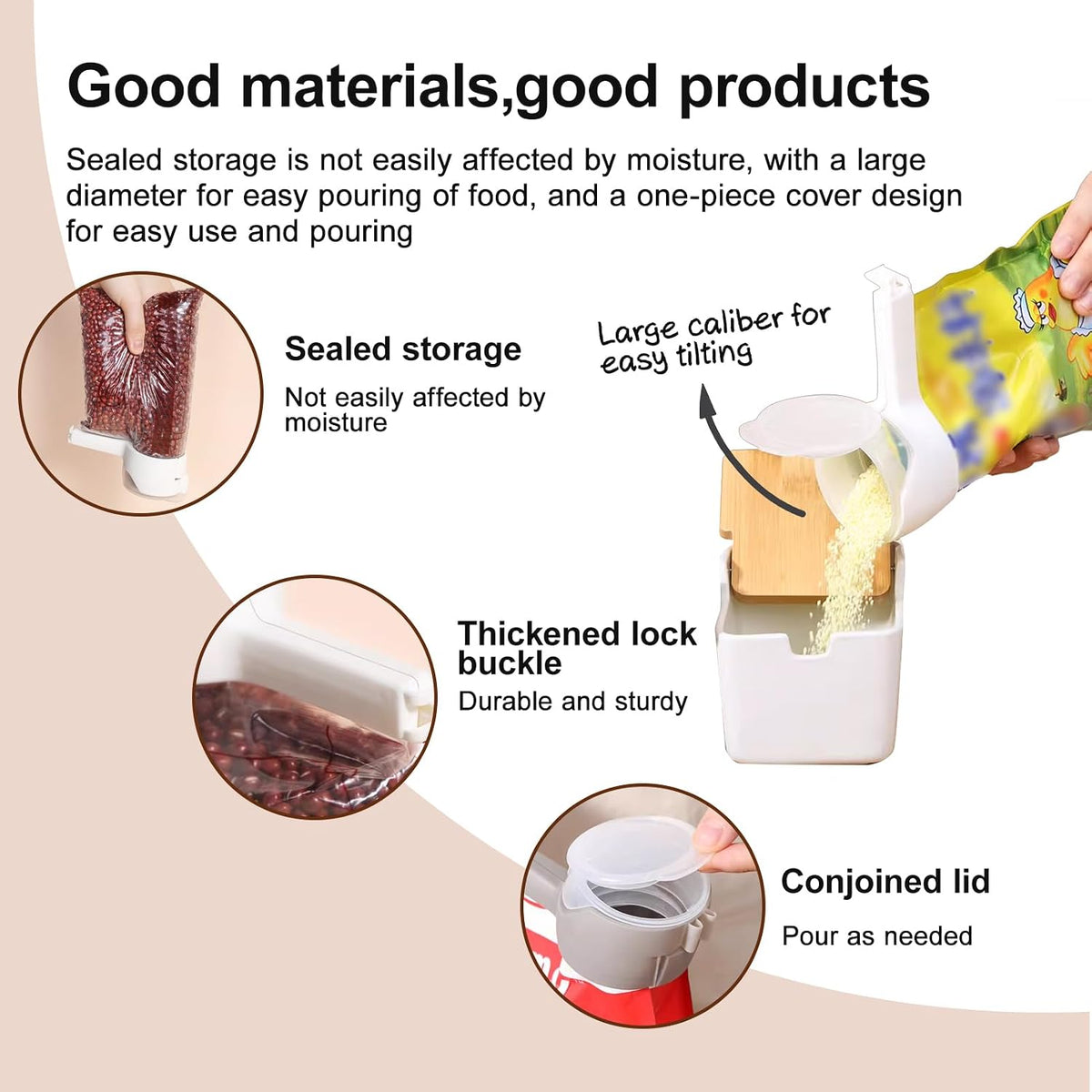 6 Pcs Bag Clip With Pour Spout,Reusable Plastic Cap Sealer Clips