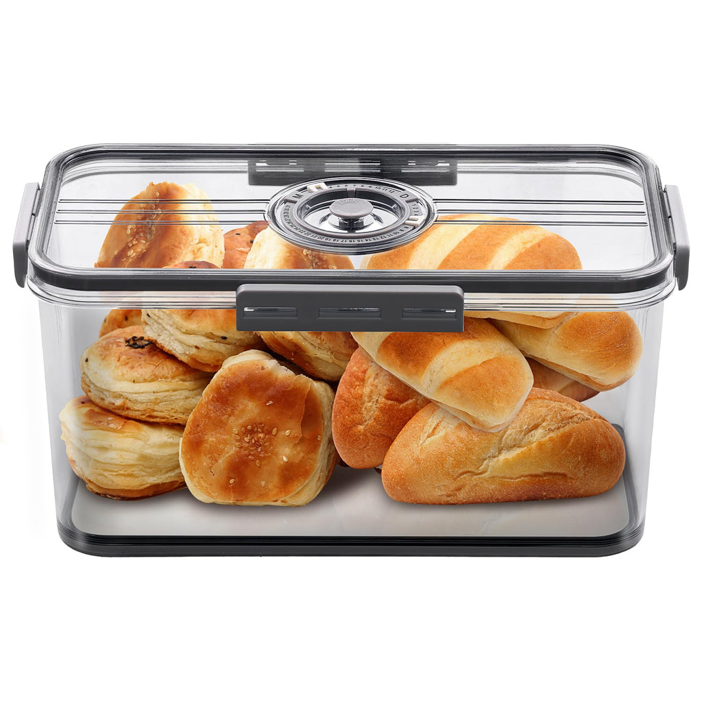 ANYPROLUS Bread Box for Homemade Bread Boxes for Kitchen Counter Airtight, Time Recording Bread Storage Container with Lid, Bread Containers Storage Airtight Loaf Bread Keeper, Grey