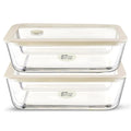 Urban Green Glass Food Container Set with Glass Lid, Large Meal Prep Container Set, Airtight Food Storage Containers with Air Vent Lid, 2 Pack, Large, 87oz, LeakProof, 100% Plastic Free, White color,