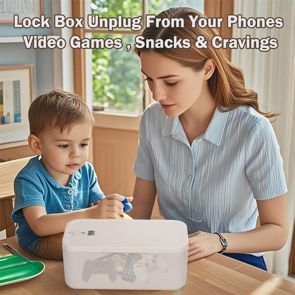 SANIDIKA Lockable Storage Box, Locking Medicine Box, Cell Phone Locked Jail, Food Medical Lockbox, Containers Bin for Personal Refrigerator Home Office Organization Travel Gift,9.25 x 5 x 3.6 (Cream)