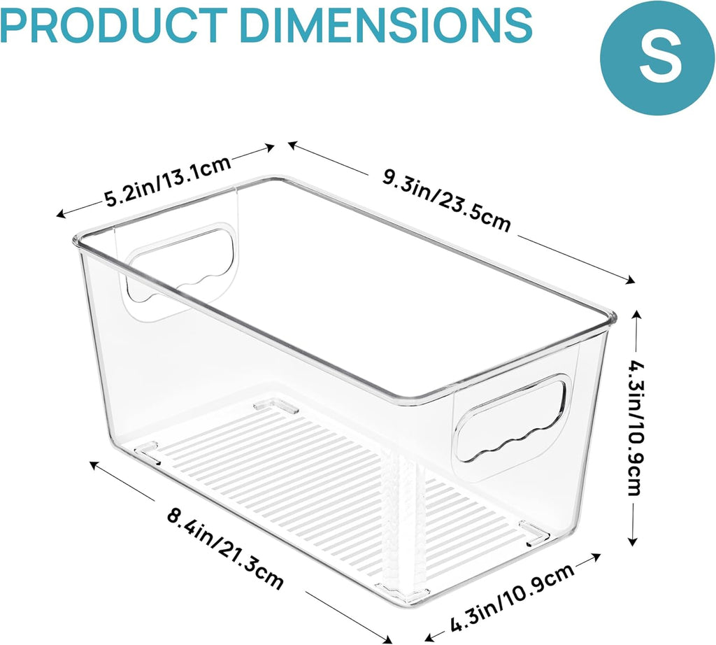 Vtopmart 6 Pack Clear Storage Bins, Pantry Storage Bins with Handle, Small