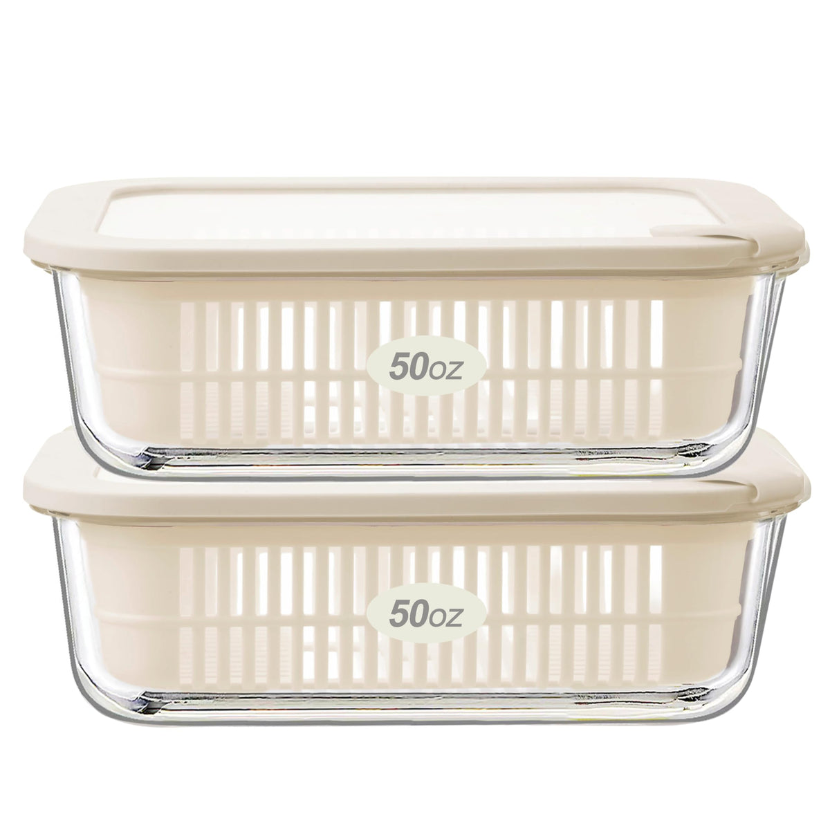 Urban Green Glass Food Storage Containers with Glass Lids, Microwave Safe Food Container Set, Aitight Meal Prep Container Set, BPA Free, 2 extra Colanders, LeakProof, 2 Pack of 60oz
