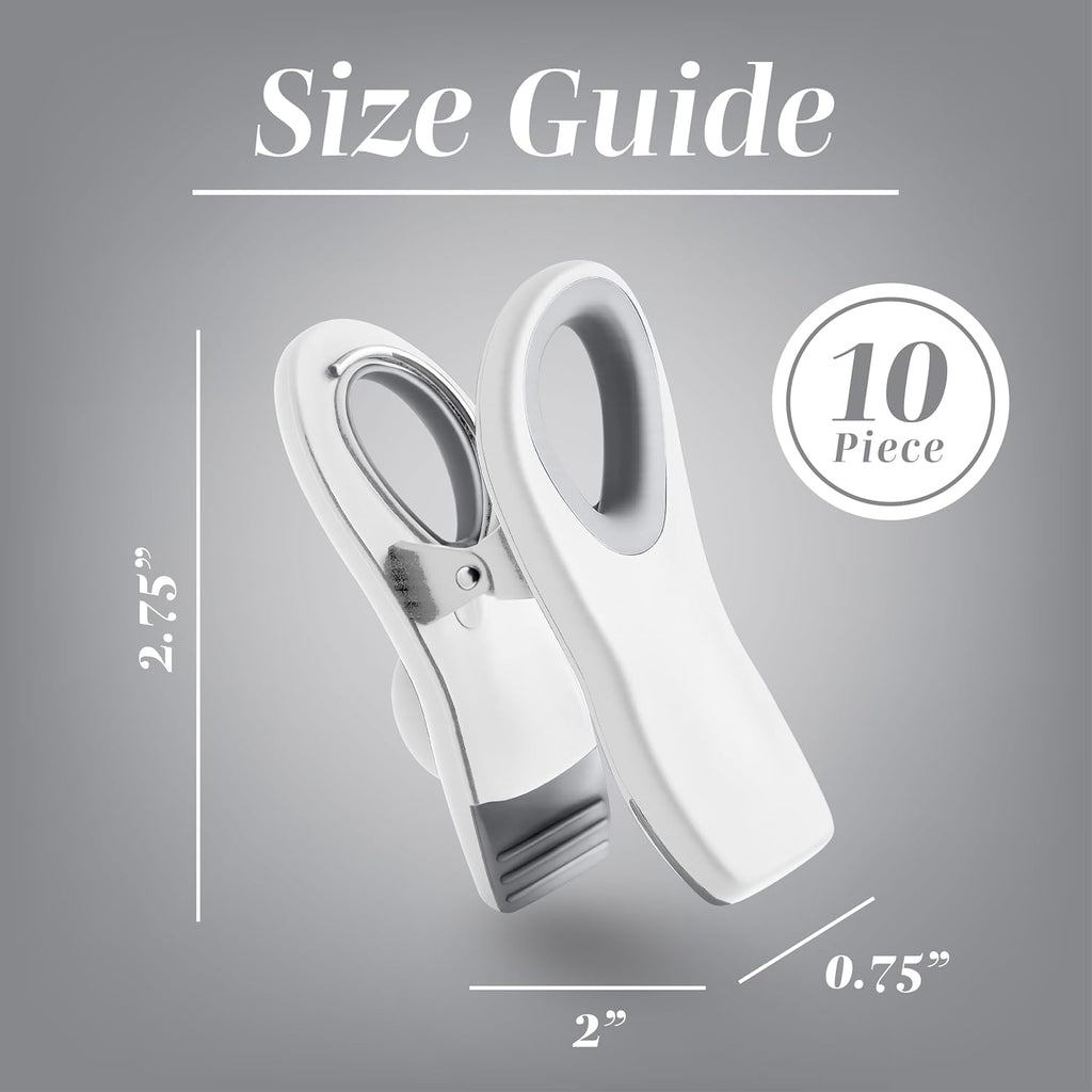COOK WITH COLOR Bag Clips with Magnet- Food, Chip, Bag Clips for Food Storage with Airtight Seal Grip for Bread, Snack and Food Bags (White, Pack of 10)