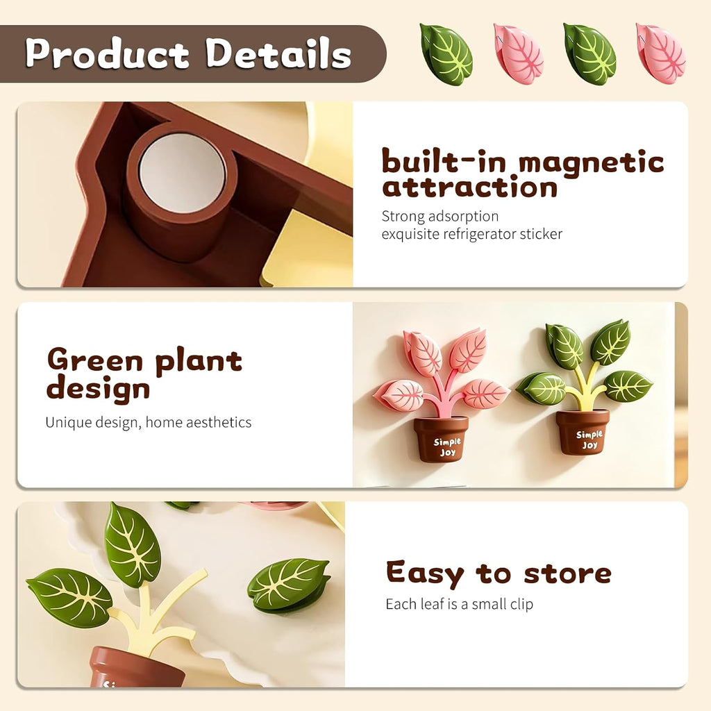 2Pcs Cute Chip Clips, Green Plant Shape Magnetic Chip Clips, Heavy Duty Magnetic Chip Clips for Food Storage, Sealing Clips for Snack Bags, Coffee Bags, Fridge Decor