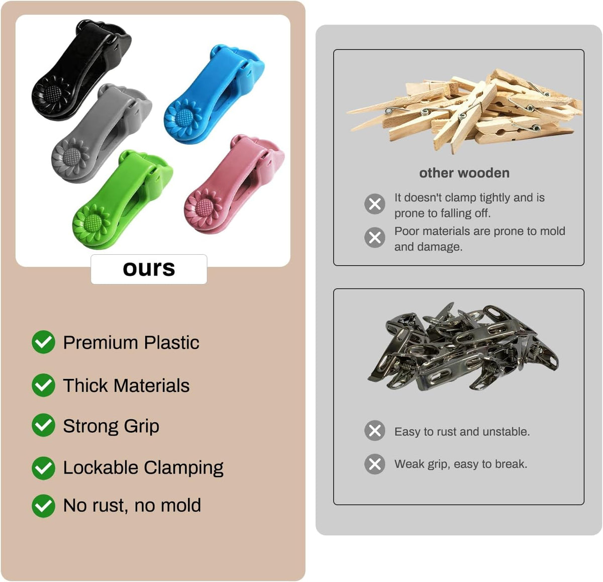 10 Pack Lockable Tight Clips, Thick Plastic Clip for Food Bags Sealing Storage, Heavy Duty Tight Strong Grip Clothes Pins for Chips, Snack, Kitchen, Sewing, Fabric, Socks, Blankets, ect